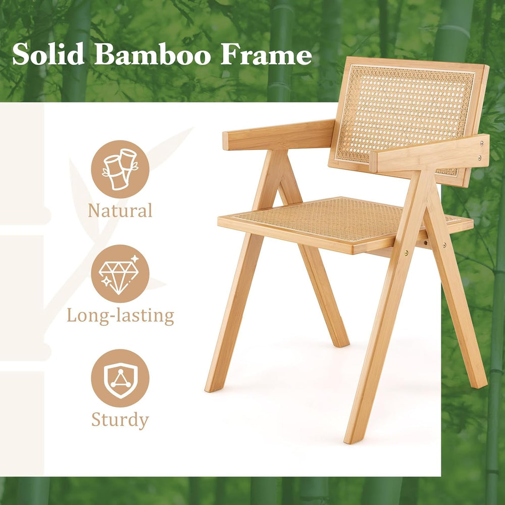 GIANTEX Rattan Dining Chairs Set of 2, Boho Cane Living Room Chairs, Max Load...