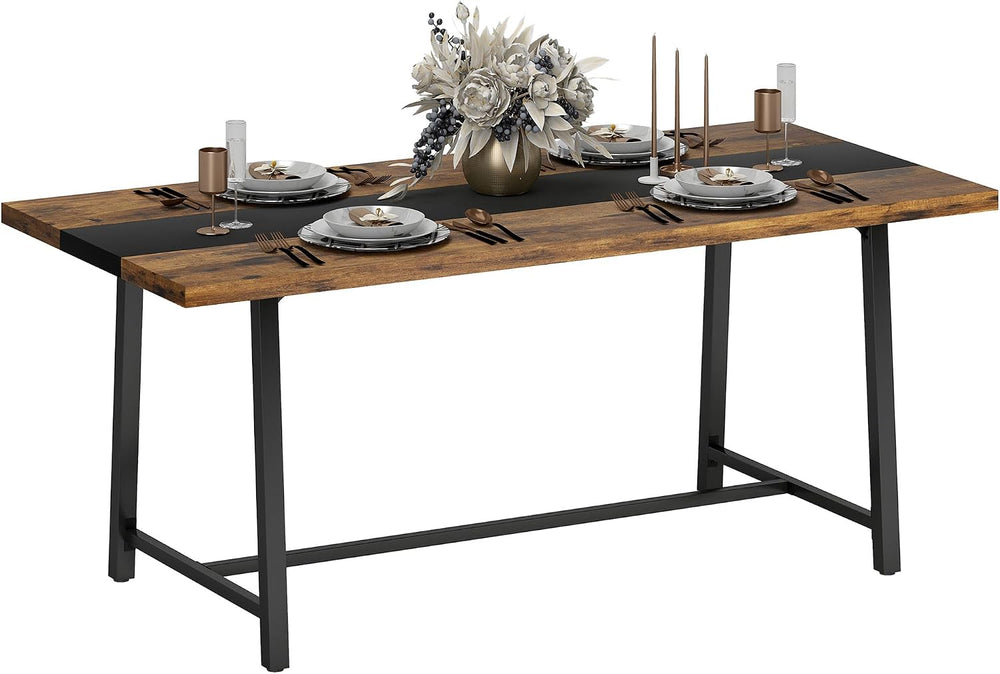 HOMCOM Industrial Dining Table for 8 People, 70.9" Long Rectangular Kitc...