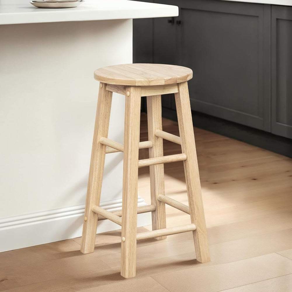 Linon Zeke Unfinished Solid Wood Backless Round Counter Stool with 24 Inch Se...