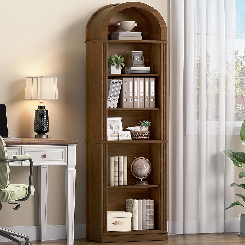 RALGEND Arched Bookshelf, 75.8" Tall Narrow Bookcase with Storage