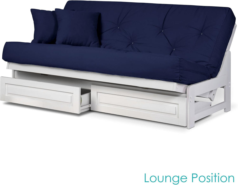 Nirvana Futons Arden White Futon with Storage Drawers Queen Size - Minimalist...
