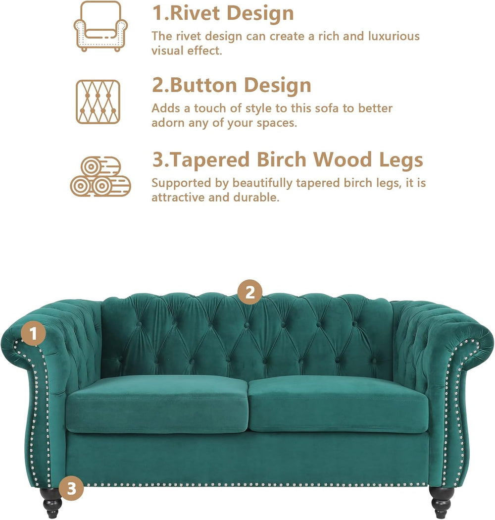 Velvet Sofa Couches Set, 3-Piece Mid Century Modern Upholstered Couch with Cu...