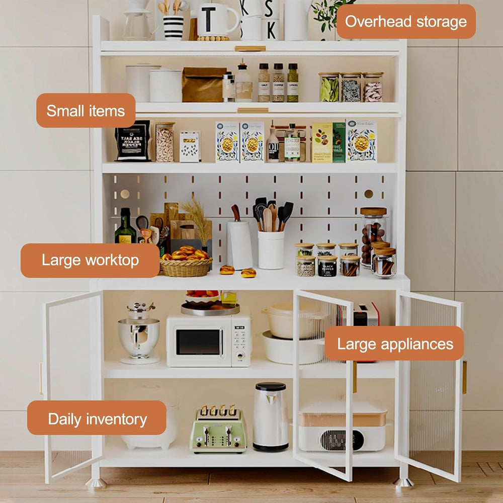 Kitchen Storage Cabinet with Adjustable Shelves, Freestanding Cupboard for Ki...