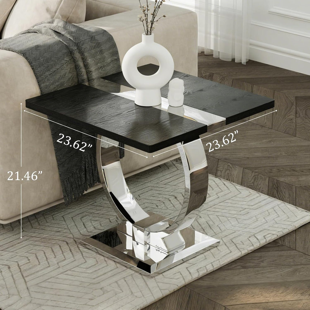 Asday End Table Set of 2, Luxury Side Table Set, Black and Chrome End Table w...