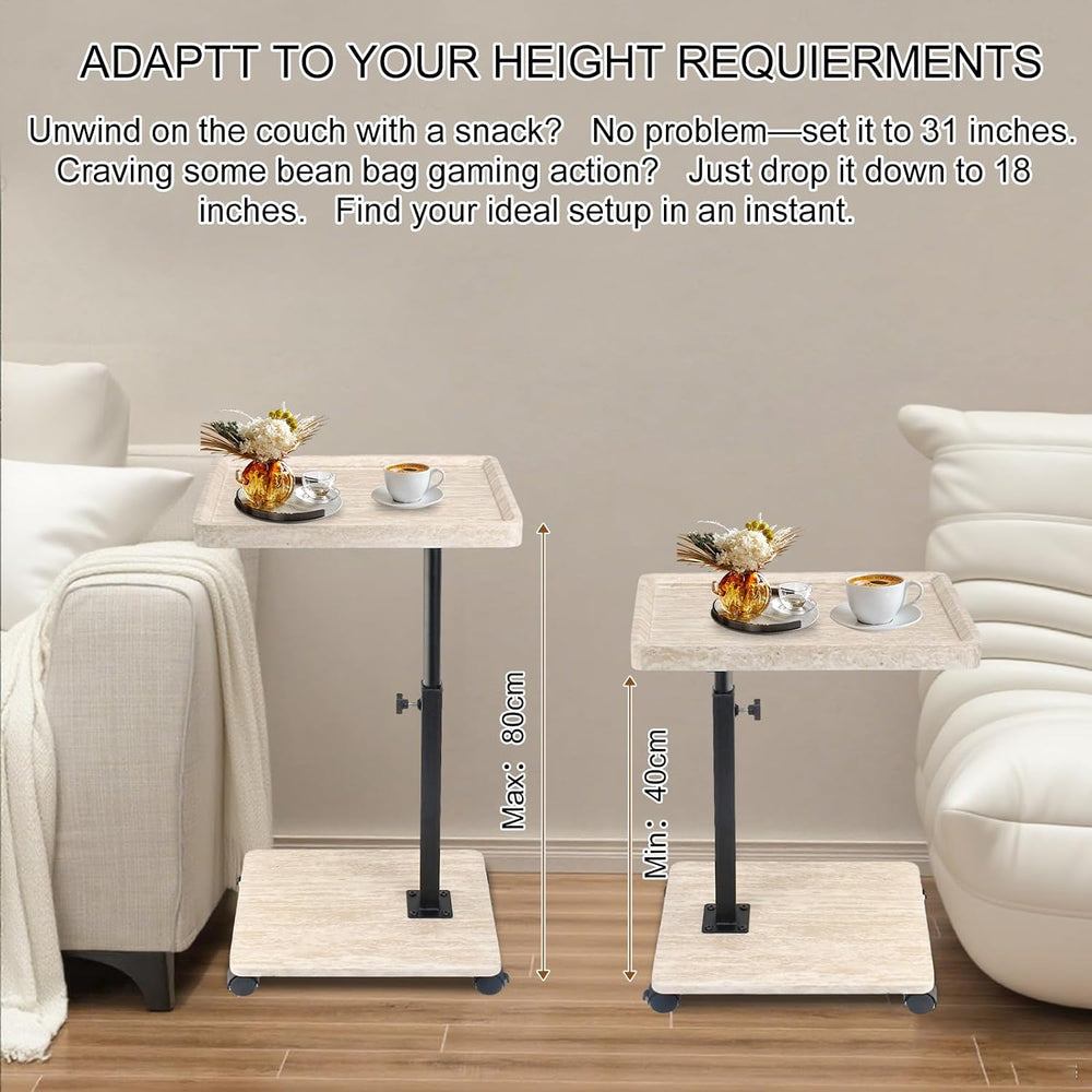 Simcat Adjustable Height C Shaped End Table, 360° Swivel Side Table TV Tray f...