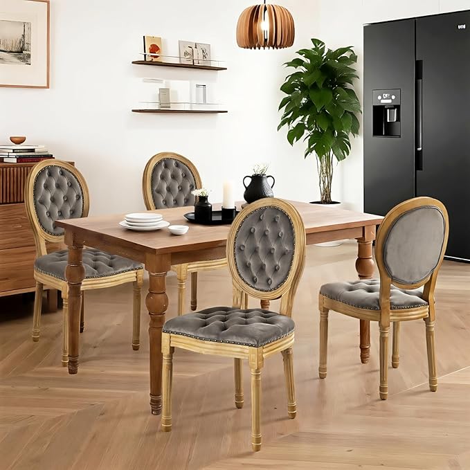 French Country Dining Chairs Set of 4,Farmhouse Upholstered Dining Room Chair...