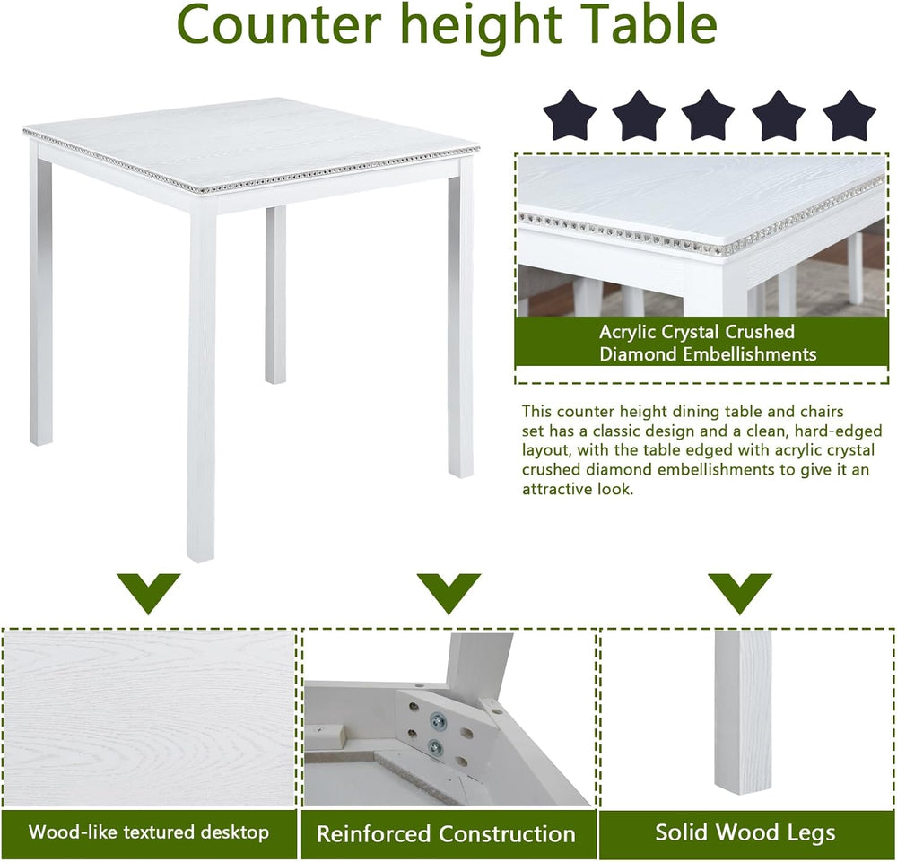 LUMISOL Wood Square Dining Table for 4, Farmhouse Counter Height Kitchen Tabl...