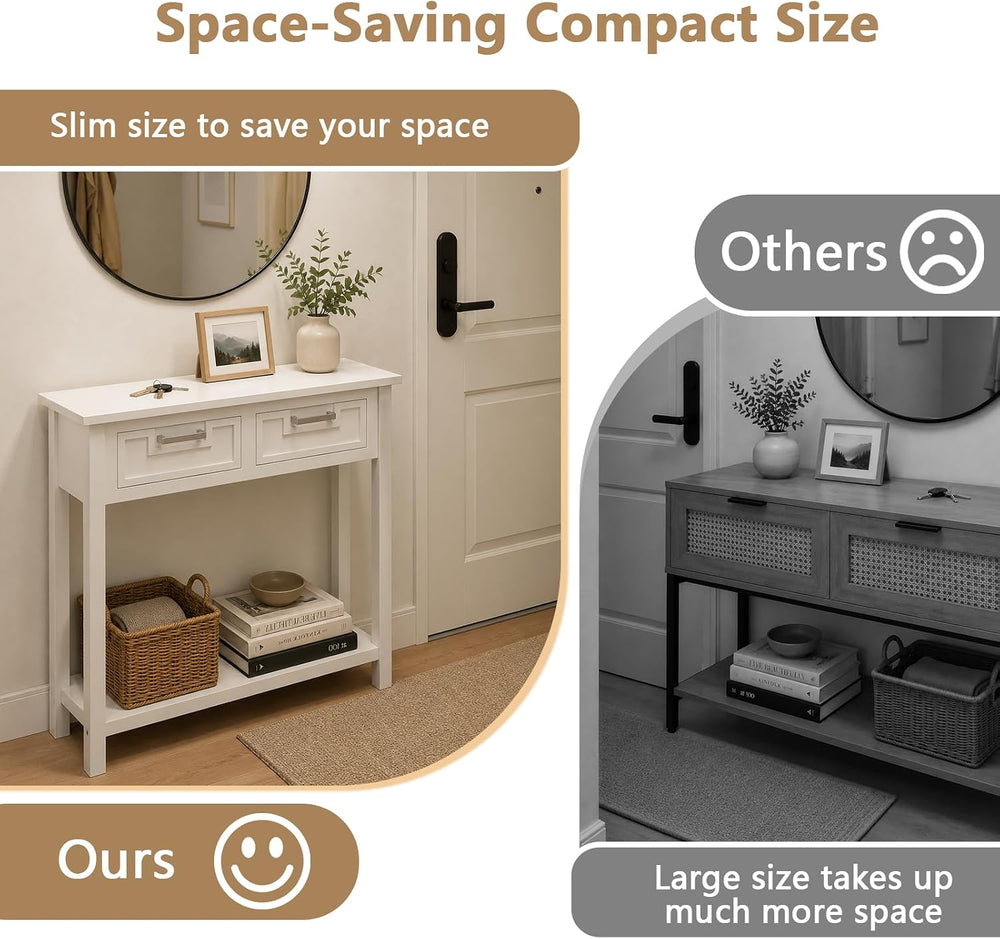 GOFLAME Small Console Table with 2 Drawers, 31” Entry Table with Storage Shel...