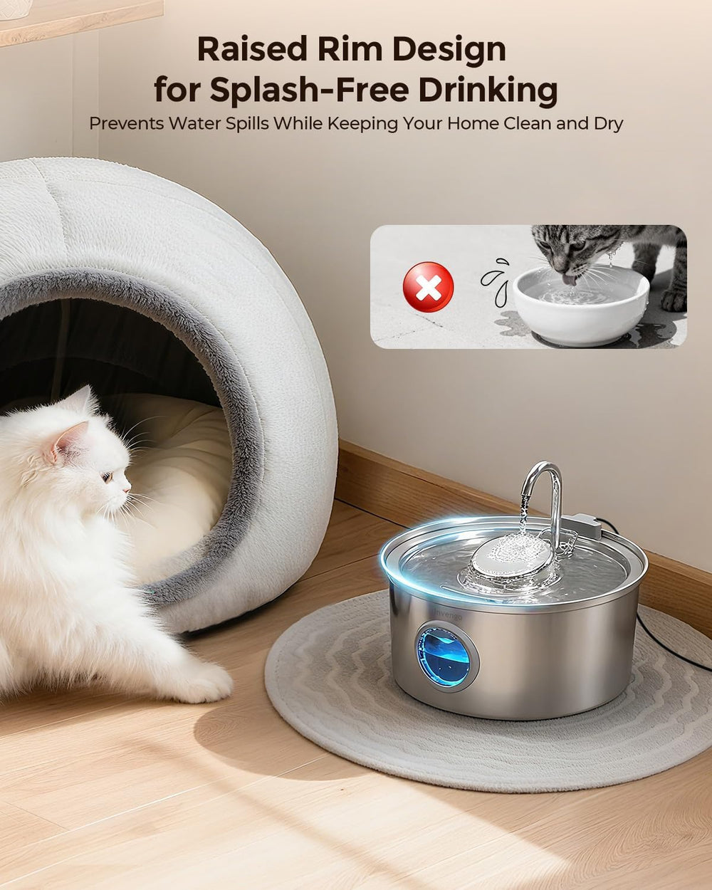 Invengo Cat Water Fountain Stainless Steel 108oz/3.2L Pet Fountain