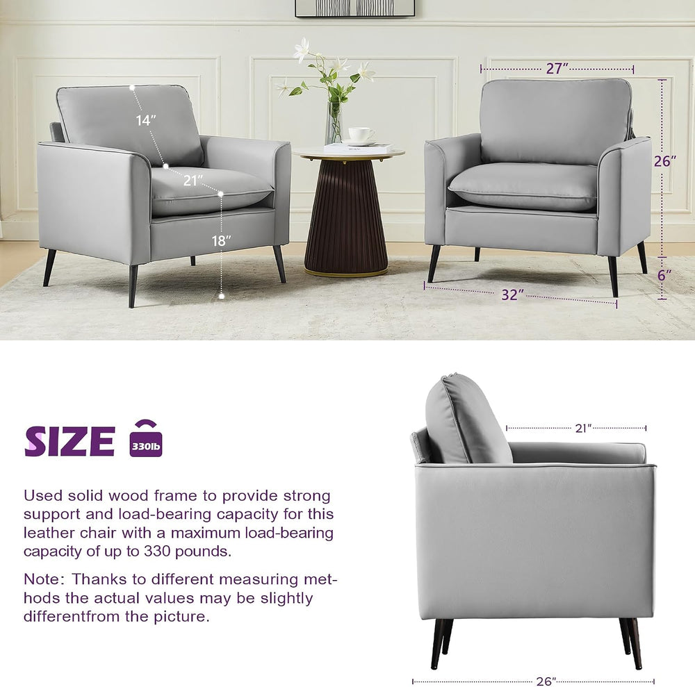 Faux Leather Accent Chair, Office Armchairs with Metal Legs (Grey, 1)