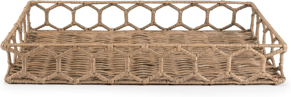 happimess Honeycomb 19.75" Hand-Woven Rattan Serving Tray, Natural