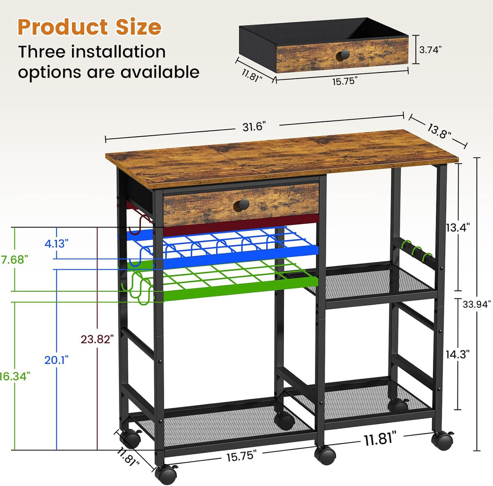 Microwave Stand, Coffee Cart, Microwave Cart with Wheels & Adjustable She...