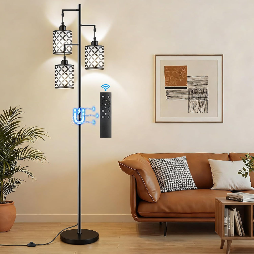 72" Dimmable Floor Lamp with Remote & Timer, Industrial Farmhouse Ru...