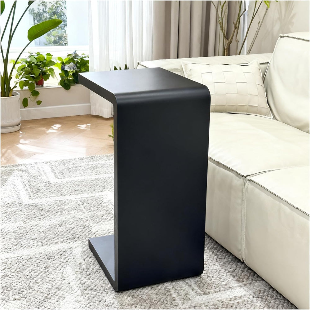 Solid Wood End Table for Couch, C Shaped Mini Sofa Side Table for Small Narro...