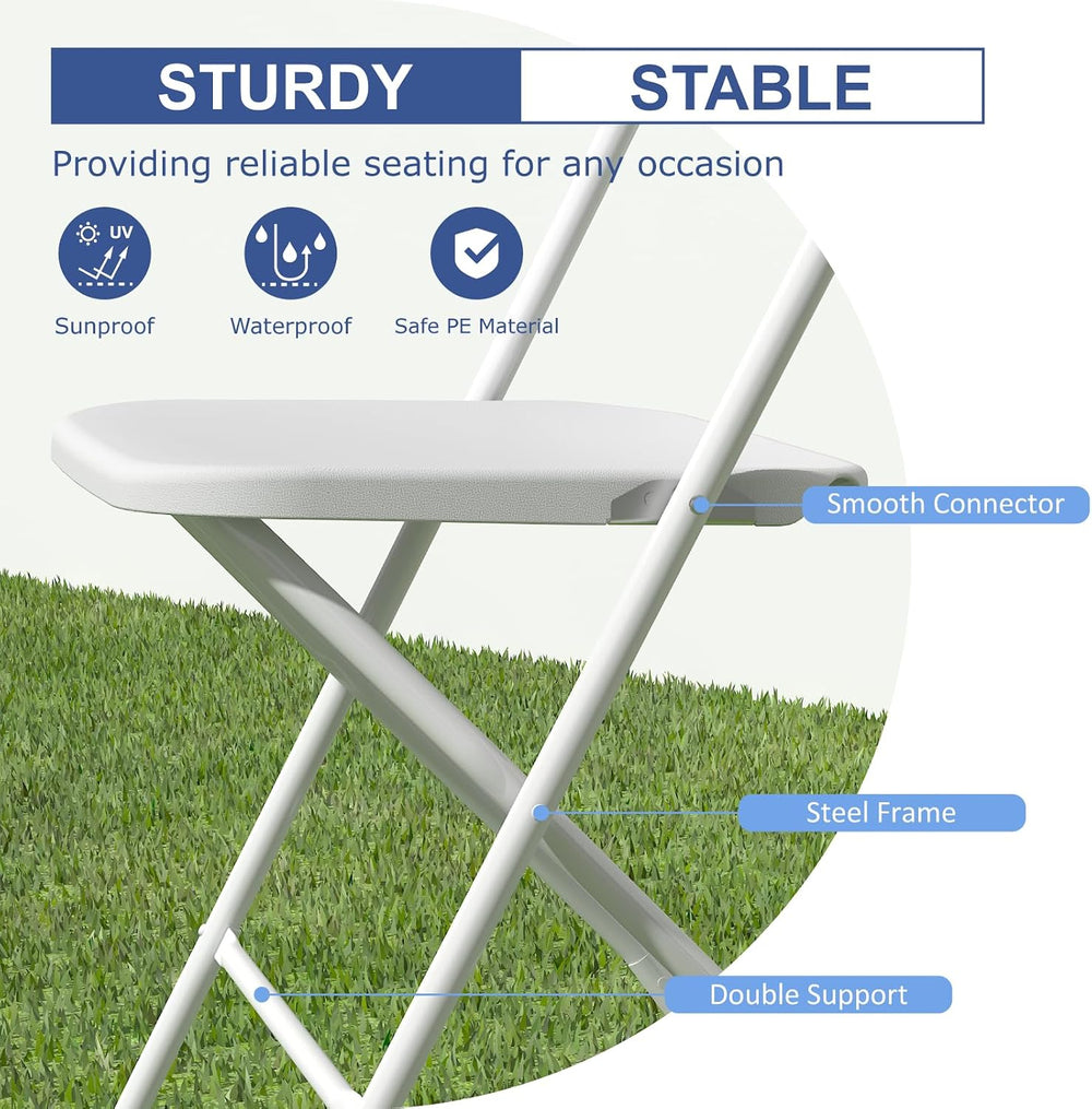 10 Pack White Folding Chairs for School Events Wedding Party Picnic