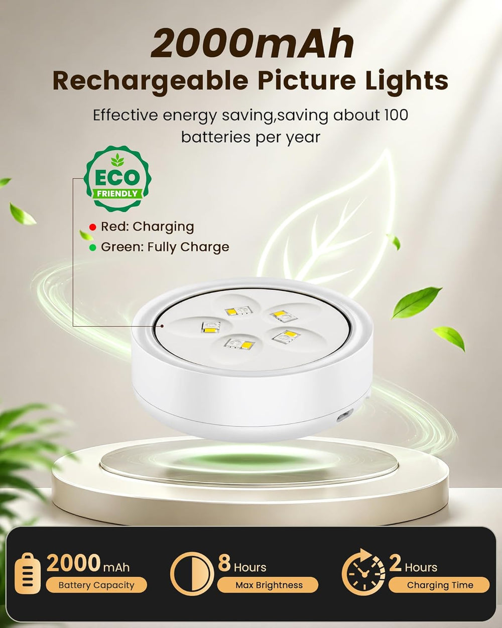 Picture Lights for Wall,Wireless 2000mAh Rechargeable Magnetic LED Puck Light...