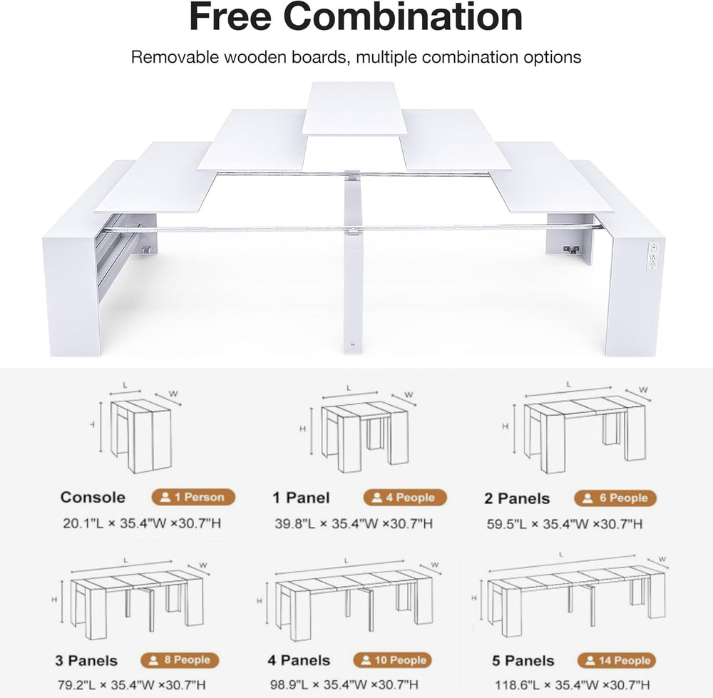 118.2" Modern Extendable Dining Table for 2 to 12 People with Outlet, Sp...