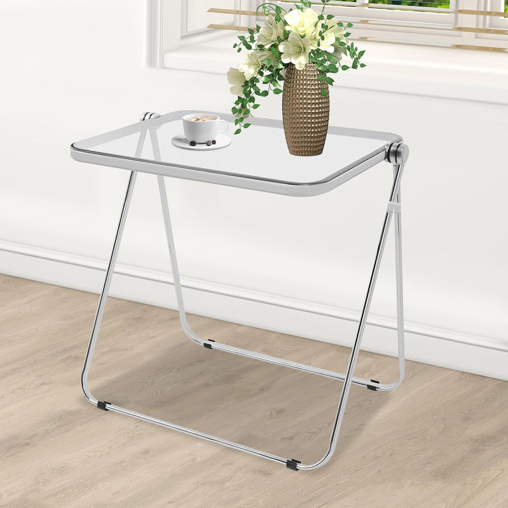 Clear Foldable Side Table - 25x20in Small TV Tray for Snack Dinner on Couch, ...