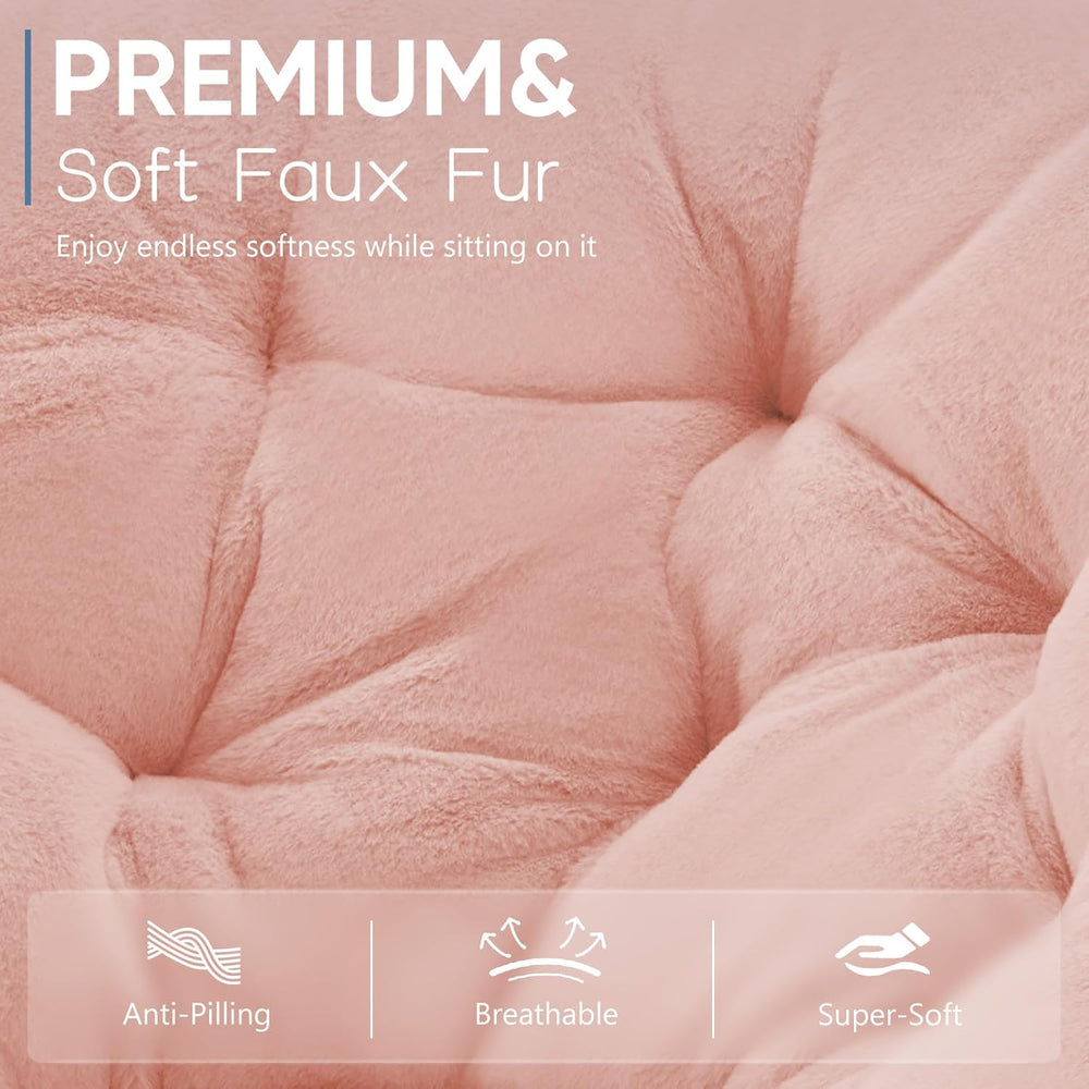 DUMOS Faux Fur Saucer Chair, Living Room Folding Lounge Chair | XL Circle Moo...