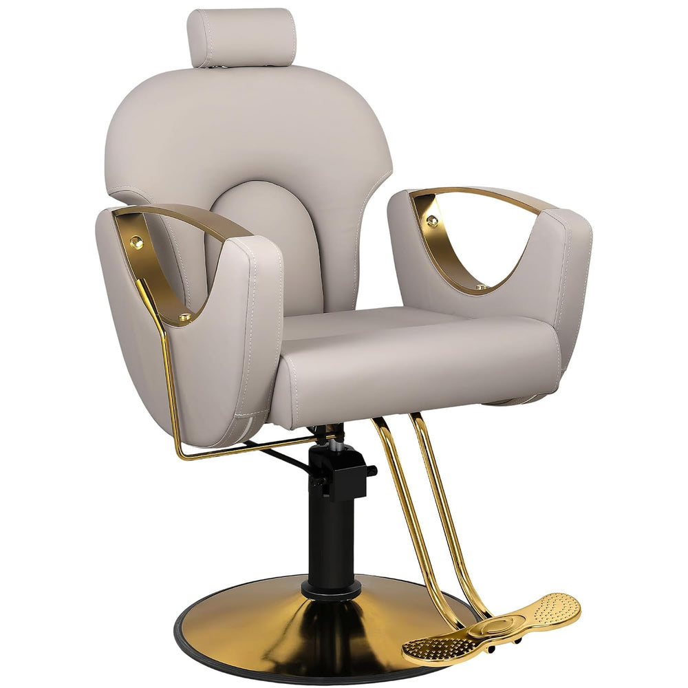 Grey Salon Chair, Reclining Salon Styling Chair for Barbershop