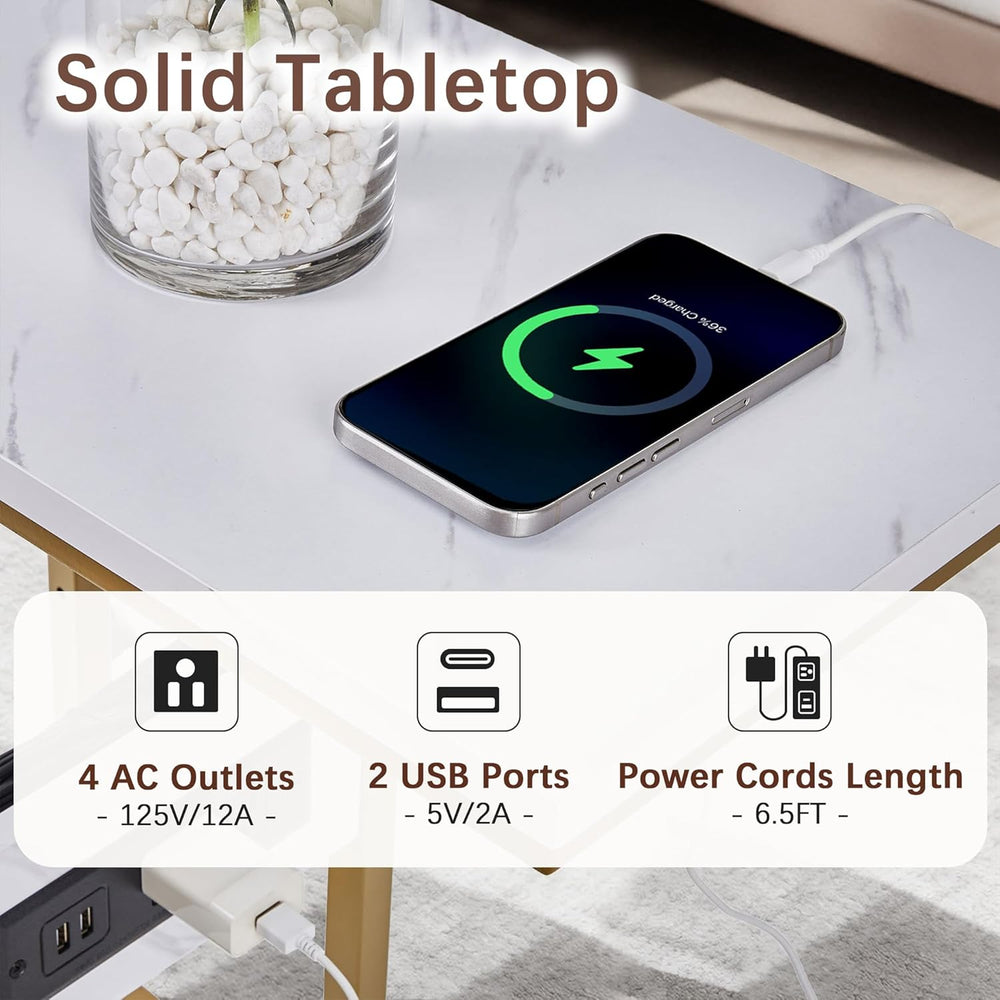 VECELO C-Shaped End Side Table Set of 2, with Charging Station & Two USB ...