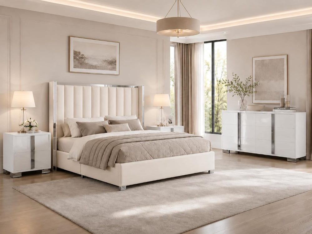 AMERLIFE 4 Piece Bedroom Furniture Set, Upholstered Queen Size Bed Frame with...