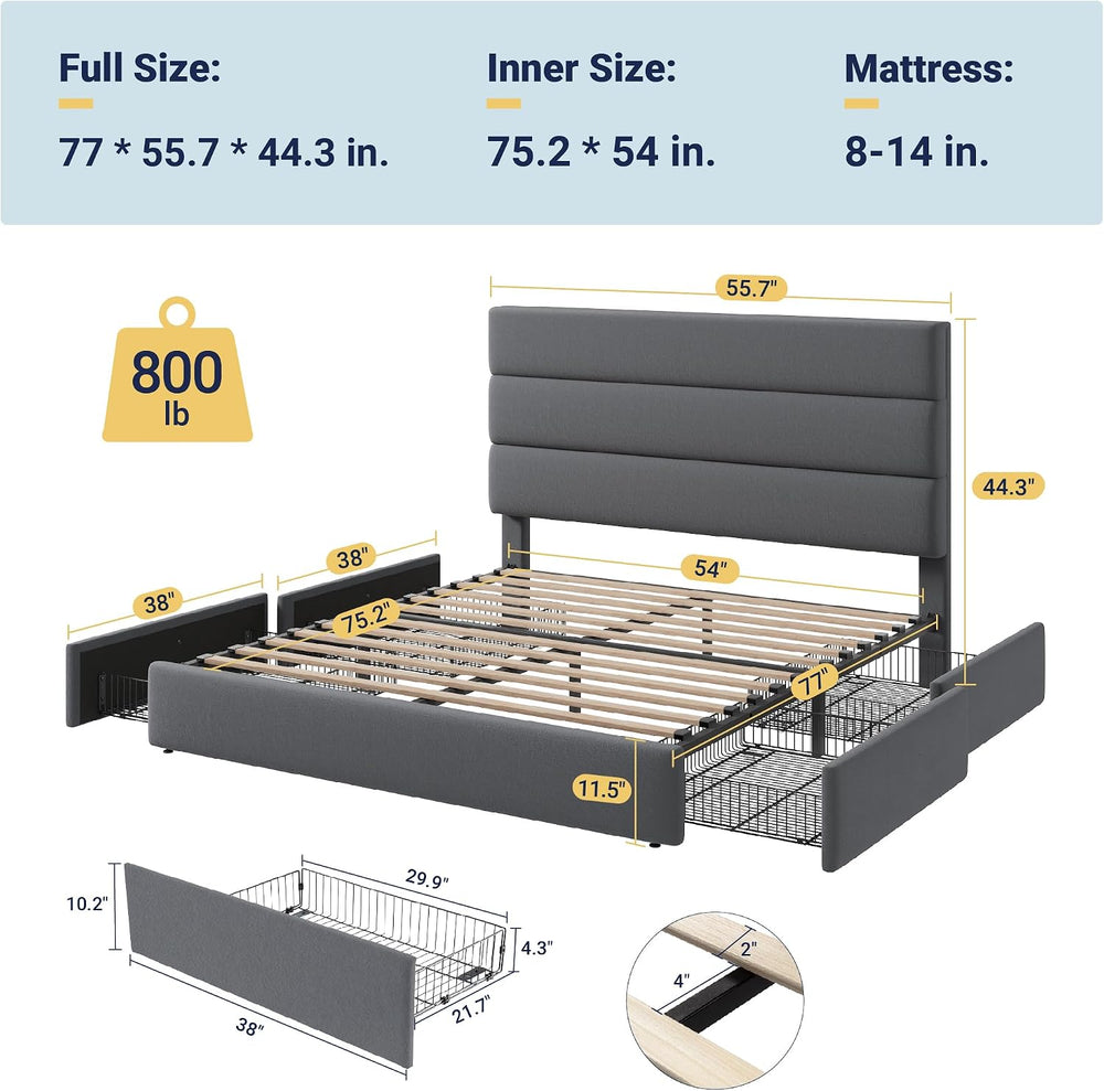 Allewie Modern Full Size Platform Bed Frame with 4 Storage Drawers