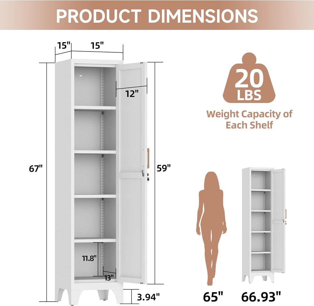 67" Tall Narrow Storage Cabinet Metal Bathroom Cabinet with Lockable and...