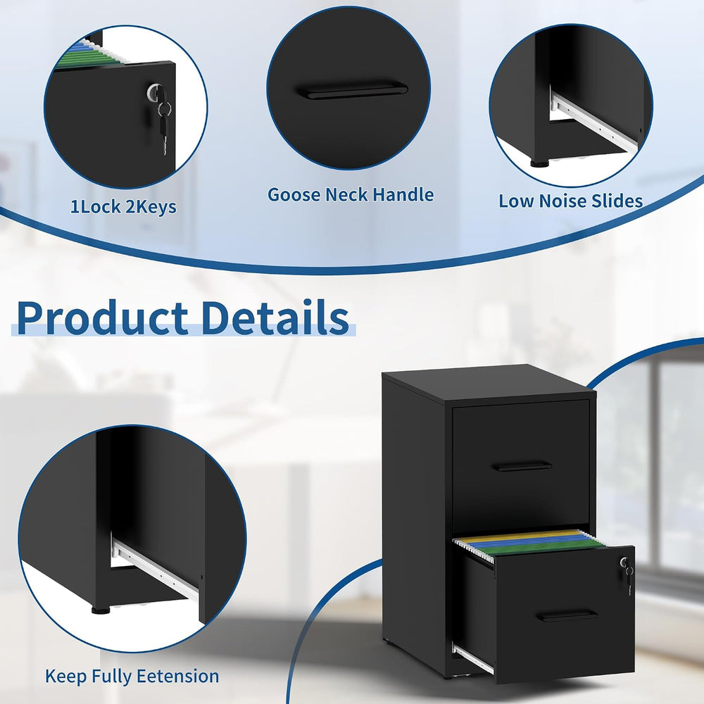 2 Drawer File Cabinet with Lock,Vertical Filing Storage Cabinet | Filing Cabi...