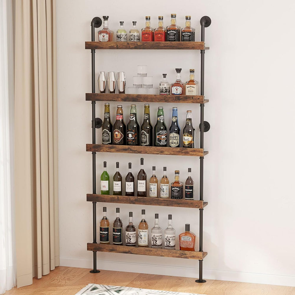 5-Tier Wall Mounted Wine Rack,31.5" W x 79" H | Industrial Pipe Bar...