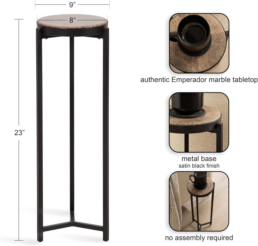 Kate and Laurel Aguilar Modern Round Drink Table, 9 x 9 x 23, Emperador Brown...