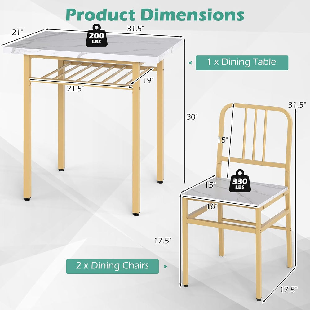 GIANTEX 3-Piece Dining Table Set, Rectangular Kitchen Table with Storage Rack...