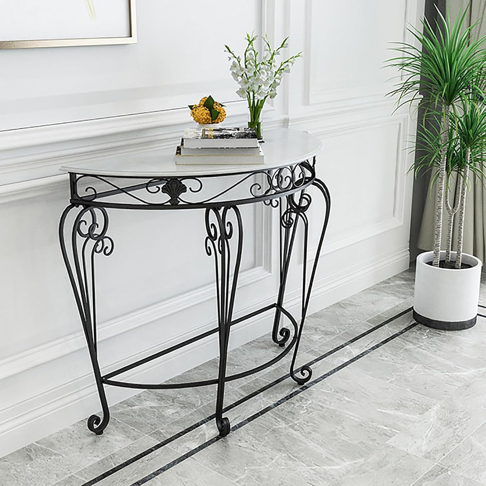 Console Table Decor Entryway Marble Scalloped Tables Behind,Half Moon Console...