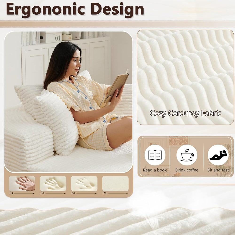 55"L Oversized Round Chair Lounge Chaise Indoor,Corduroy Deep Seat Cloud...