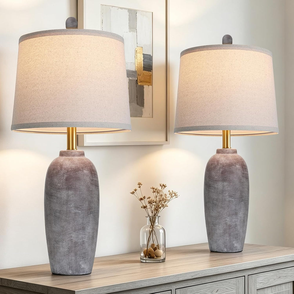 26 Inch Farmhouse Ceramic Jar Table Lamps Set of 2, Bedside Lamps