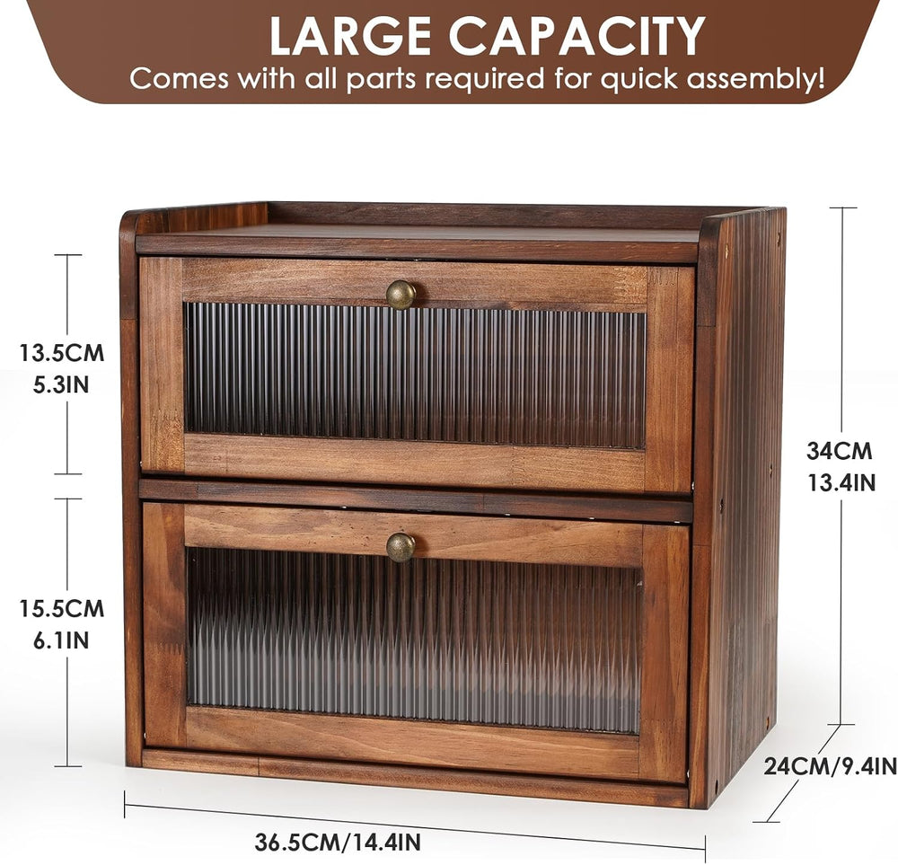 Sunhoo Bread Box for Kitchen Countertop Wooden Bread Storage Container Bin 2 ...