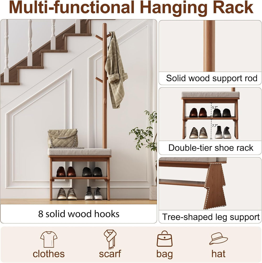 Coat Rack with Shoe Storage,Shoe Rack whit 8 Hook for Offices、Bedroom、Living ...