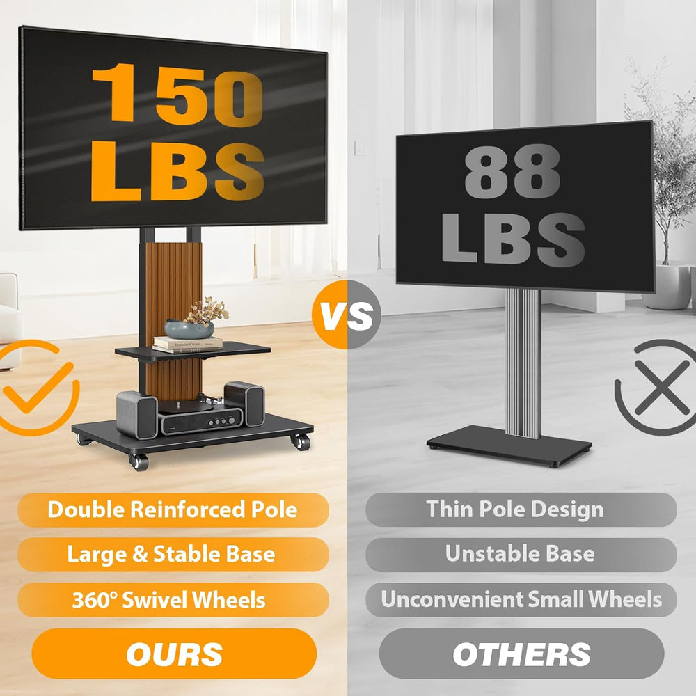 TVON Heavy Duty Rolling TV Stand for 55-100 inch Large Screens | Supports up ...
