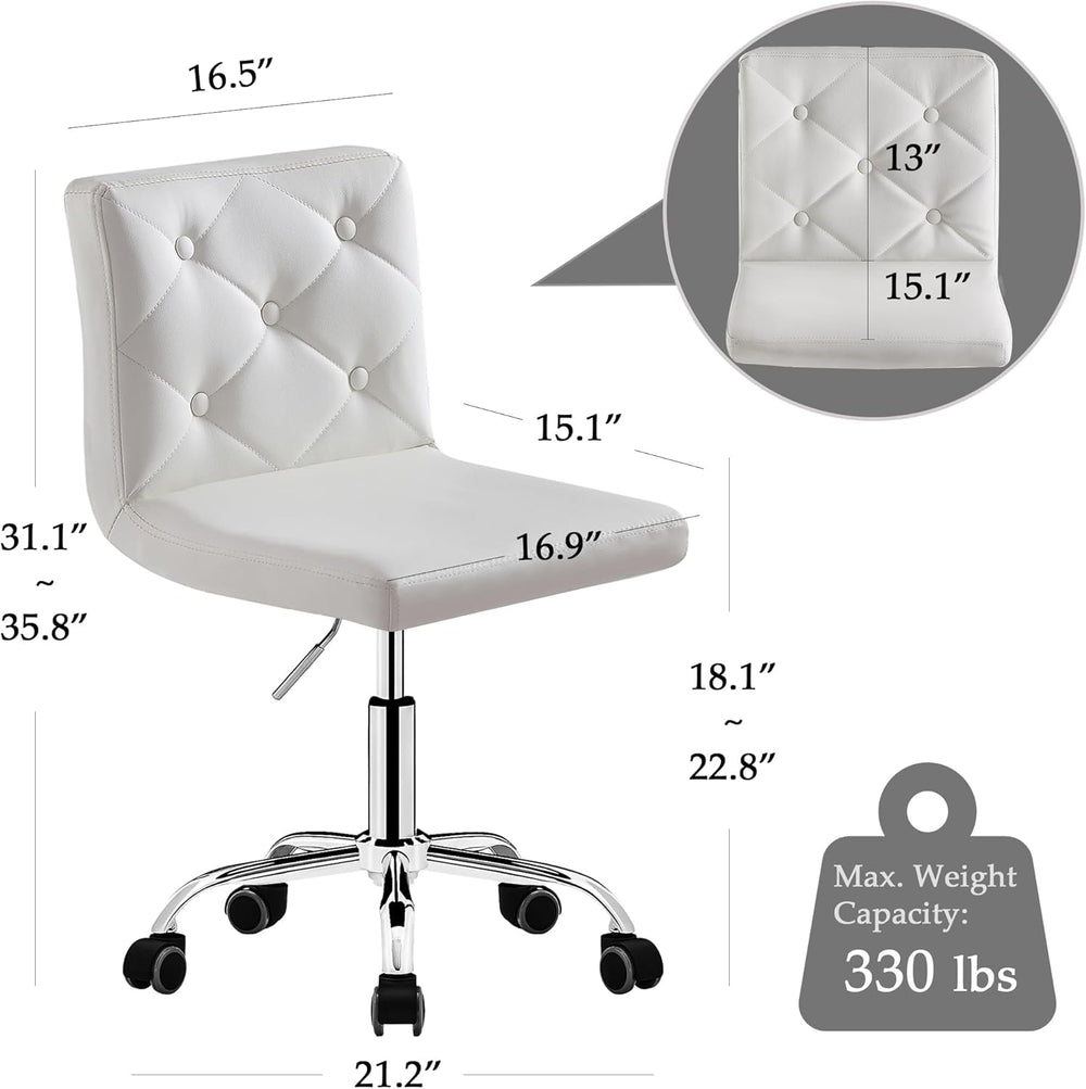 VECELO PU Leather Mid-Back Armless Vanity Chair Adjustable Height 360° Rollin...