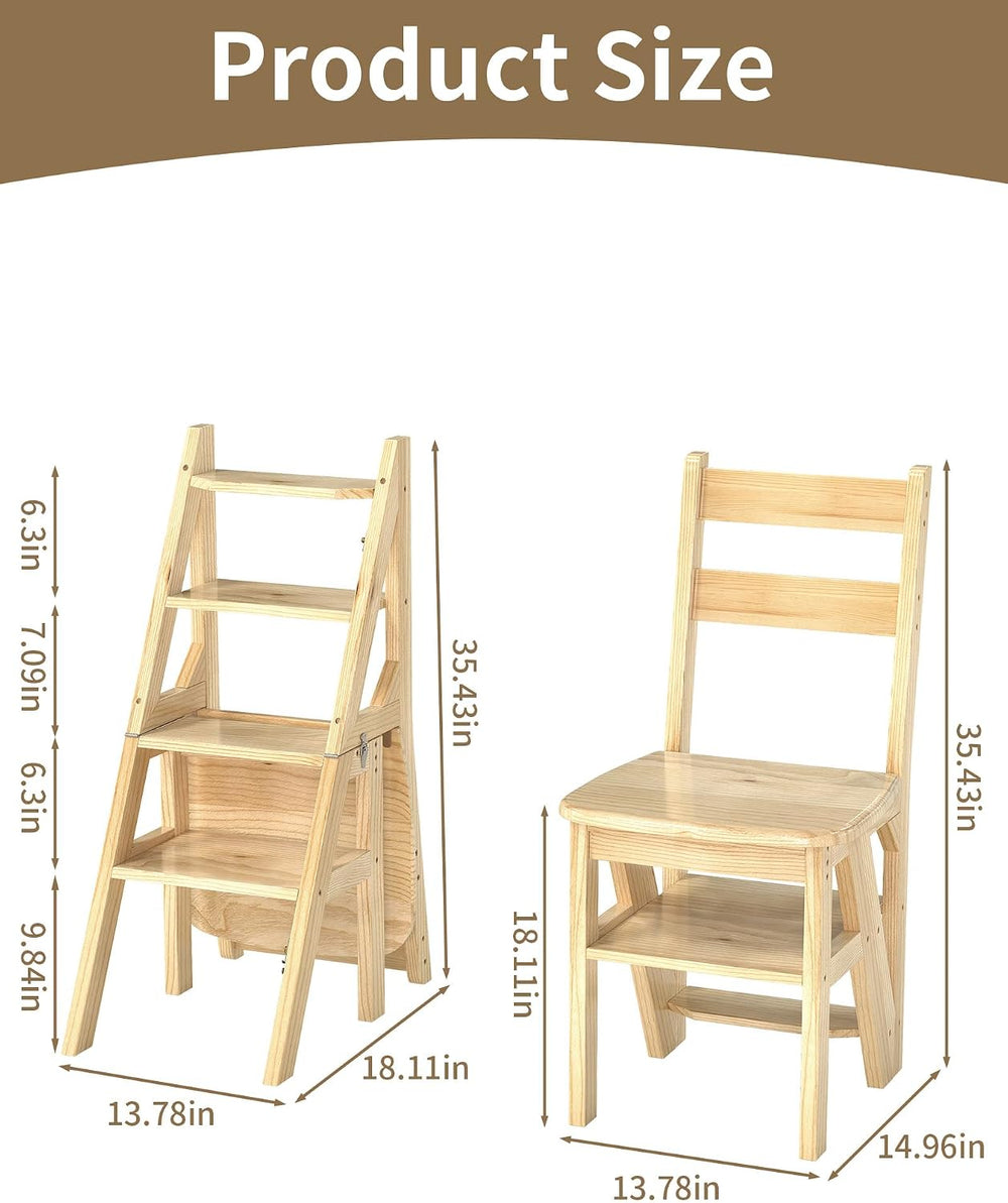 Baoz 3-in-1 Wooden Library Ladder, 4 Tier Folding Ladder, Convertible Step St...