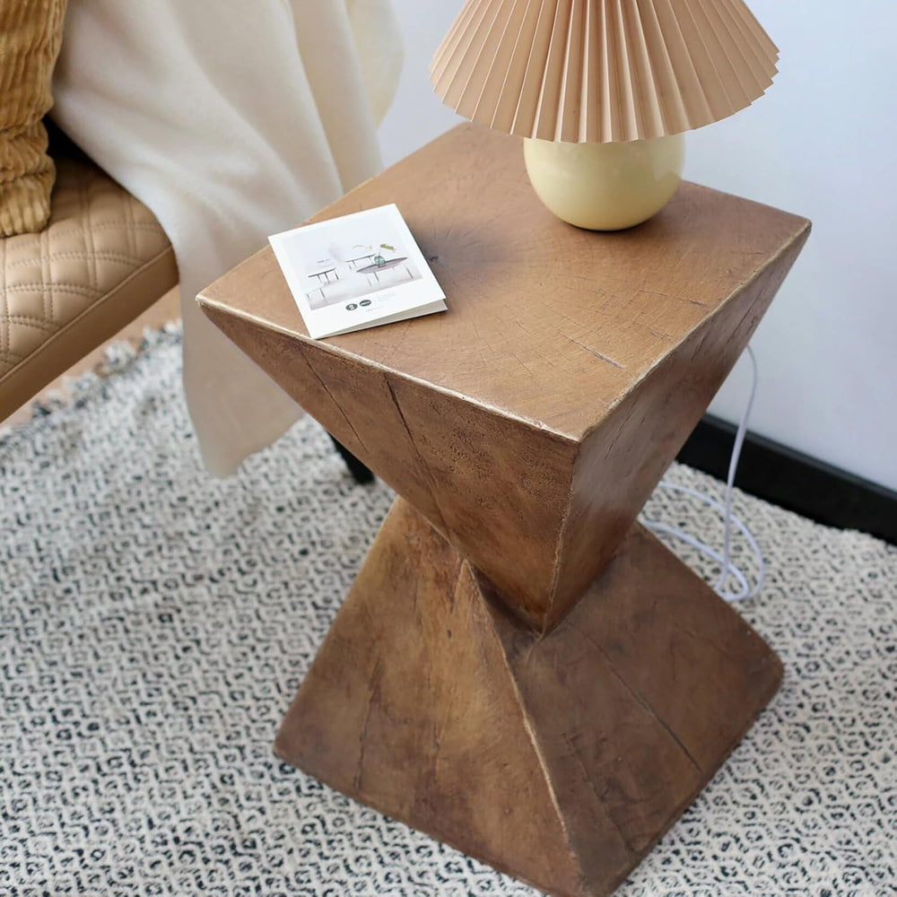 Lightweight Concrete Accent Table,Modern Geometry Side Table for Indoor and O...