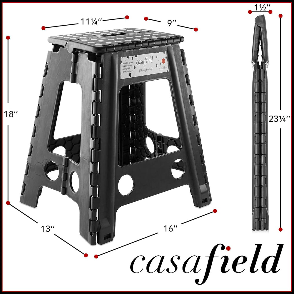 Casafield 18" Folding Step Stool with Handle (Set of 2), Black - Portabl...