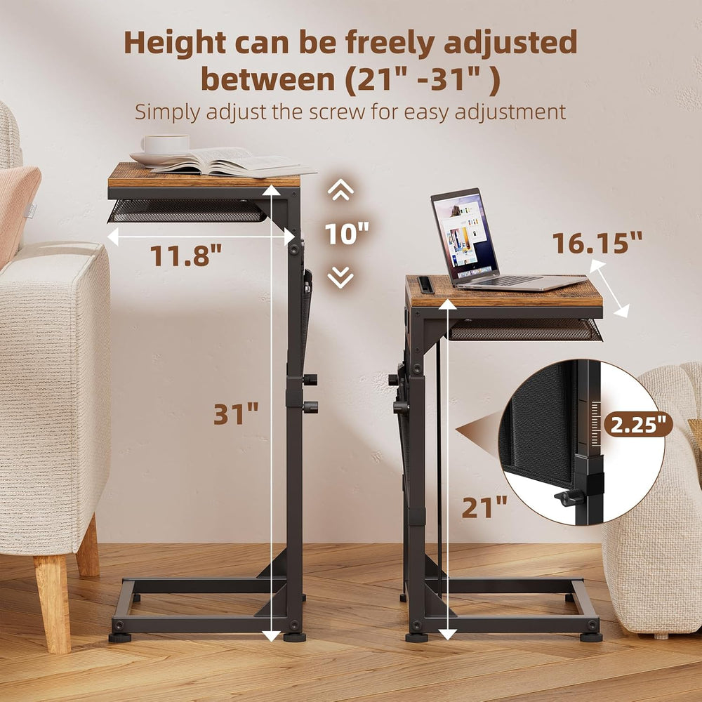 Simple Trending Side Table, C Shaped End Table with Charging Station, Couch T...
