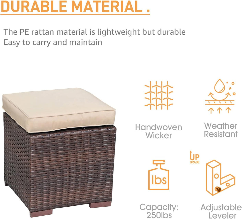 Patiorama 2 Pieces Assembled Outdoor Patio Ottoman, Indoor Outdoor All-Weathe...