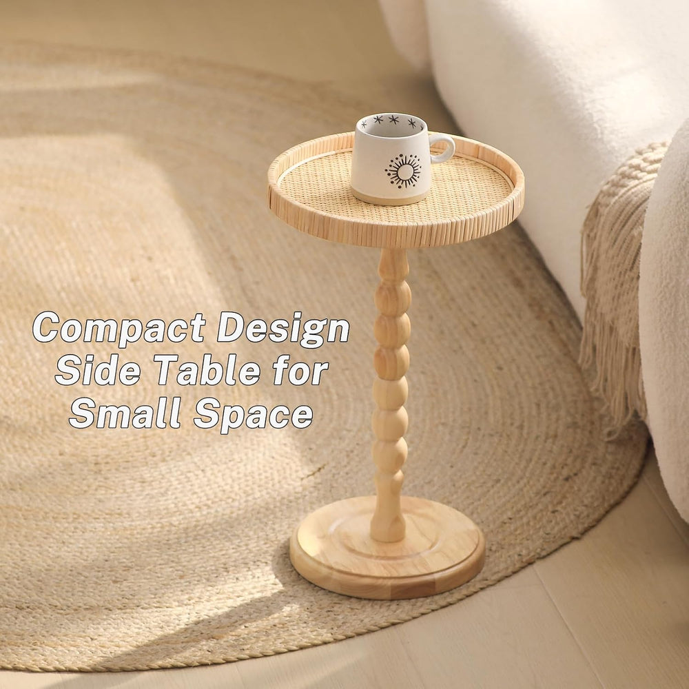 Small Side Table,Rattan Round Drink Tables for Small Spaces, Boho Circle Acce...