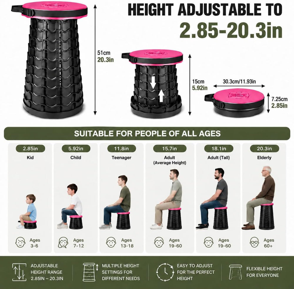 Portable Heavy Duty Stool XXL, Upgraded Folding Stool for Camping, Hiking, Fi...