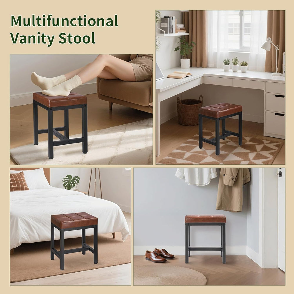 Vanity Stool, Vanity Chair for Makeup Room, Square Faux Leather Small Ottoman...