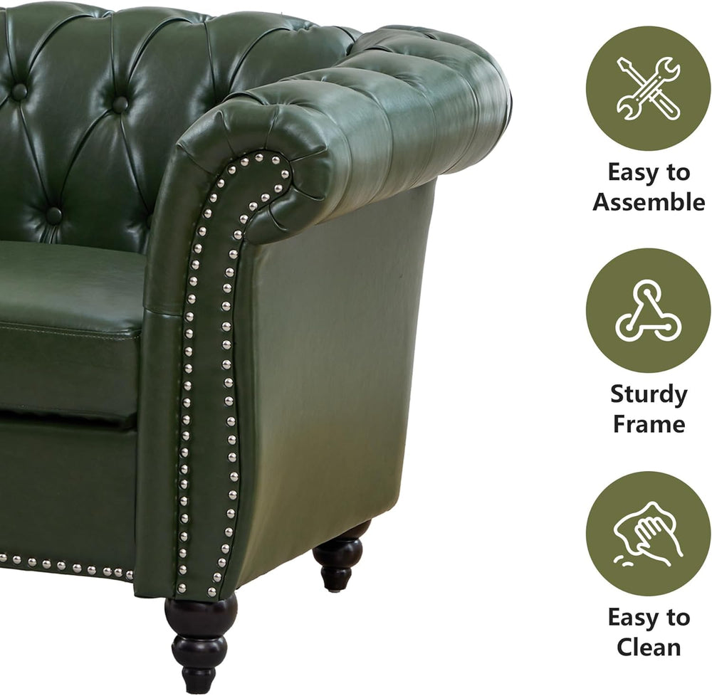 QHITTY Accent Sofa, Chesterfield Loveseat Modern Leather Couch Upholstered So...