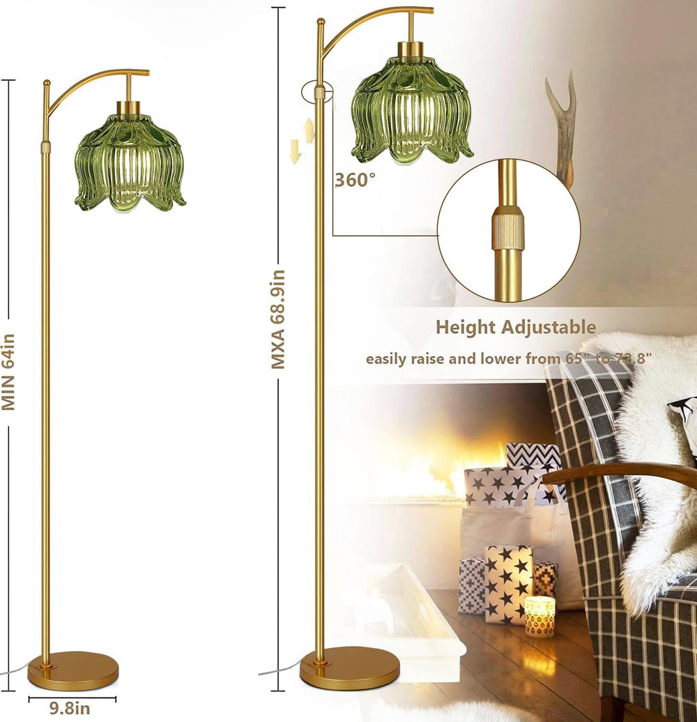 ILLMTW Glass Floor Lamp for Living Room,Bedroom,Gold Mid Century Modern Stand...