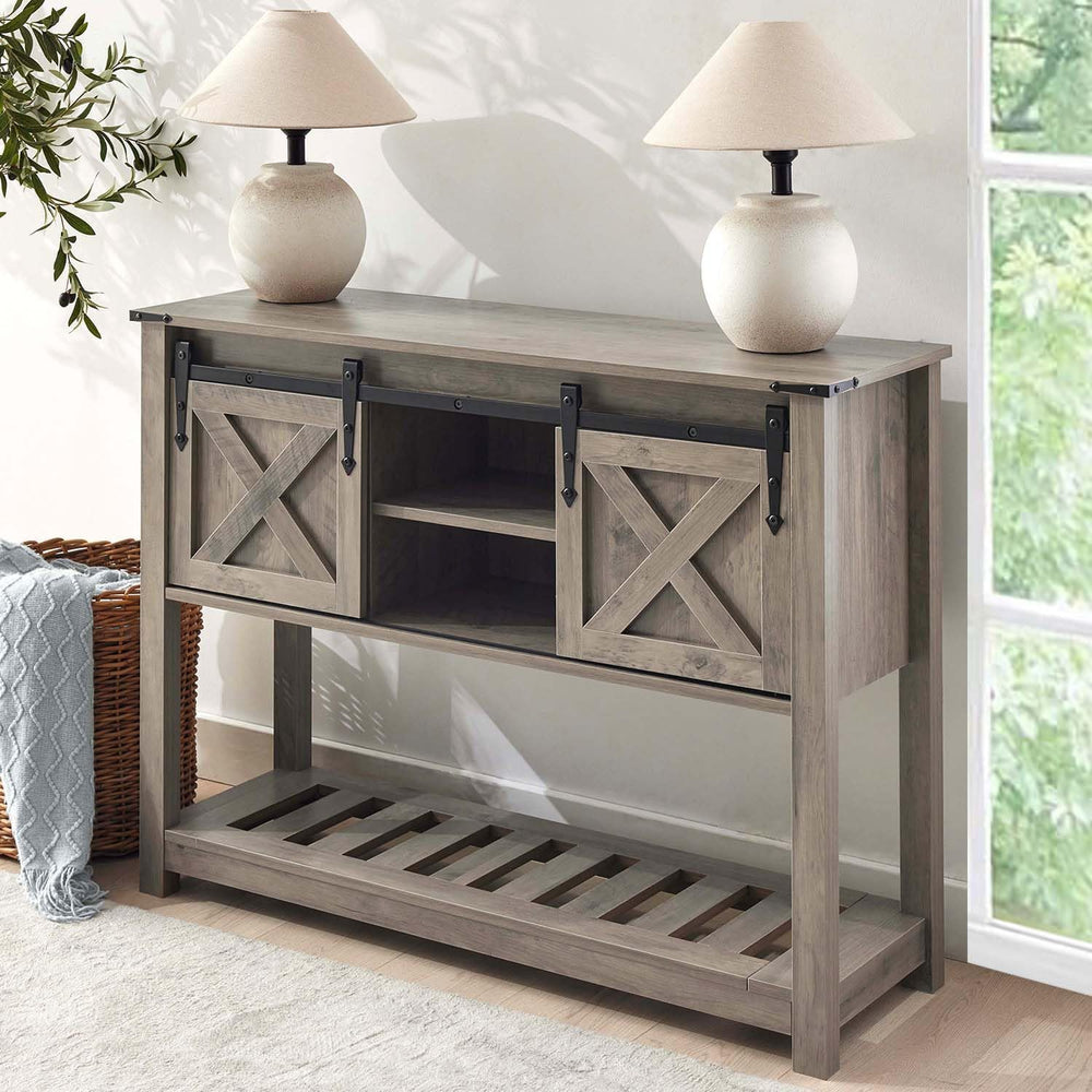 Grey Farmhouse Entryway Table, Rustic Hallway Table with Storage Shelf, Sofa ...